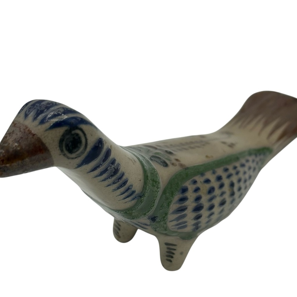 Vintage Mexican Folk Art Pottery Bird Hand Painted Clay Figurine Tonala Style - Picture 6 of 16